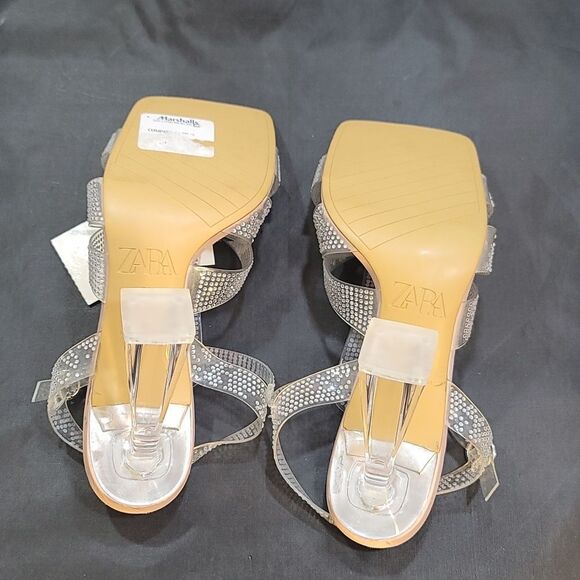 BRAND NEW ZARA RHINESTONE VINYL HEELED SANDAL - Picture 10 of 16